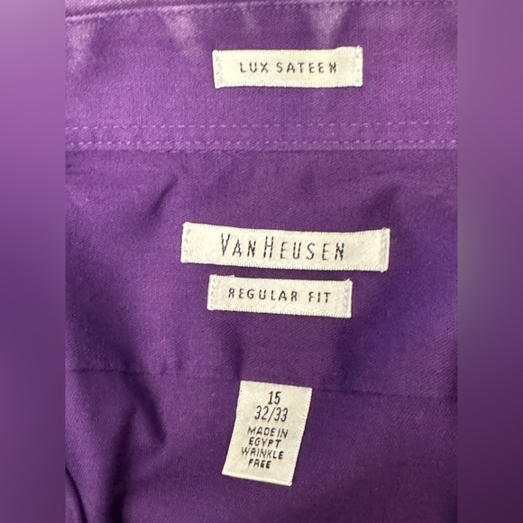 Van Heusen Men’s Dress Shirt 15” Purple Button Up Collared Lux Sateen 32/33 - Picture 7 of 9